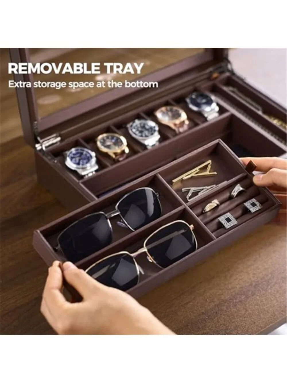 Men's Jewelry Box, 5-Slot Watch Display Case Jewelry Storage Organizer